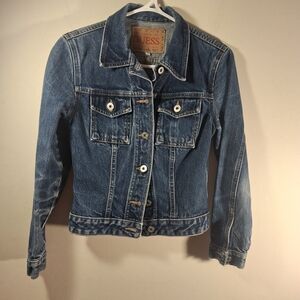 VTG Guess Women's Dark Wash Blue Denim Long Sleeve Jean Jacket Size S